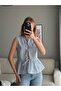 Front Tie Sleeveless Woven Blouse Blue - 2