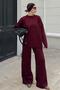Burgundy Crew Neck Oversize Sweater-Pants Knit Women's Bottom-Top Set