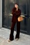 Brown Pre Polo Neck Oversize Sweater-Pants Knit Women's Bottom-Top Set - 3