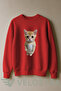 Unisex Standing Cat Printed 3 Thread Inner Ribbed Crew Neck Sweatshirt
