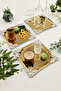 Pietra Gold 3-Piece Decorative Stainless Steel Special Presentation Tray with 4 Corners and Silver Flower Detail - 5