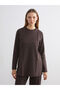 Lcw Modest Brown Plus Size Crew Neck Women's Sweatshirt Tunic