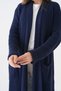Women's Navy Blue Knitwear Fabric Double Pocket Detail Shawl Collar Long Navy Blue Cardigan 5001 - 3