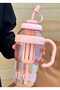 Ice Cream Designed Water Bottle with Straw 1.3 Liter Large Volume, Transparent Color Flask, Leak-Proof Lid