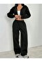 Black Crop Sweat Cardigan and Baggy Wide Leg Sweatpants Set - 3