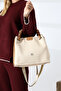 Large Size Hand Knitted Detailed Cream Wide Strap Women's Shoulder and Hand Bag - 2