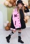 Girl's Button Detailed Cotton Pink College Jacket Velvet Skirt Set - 2