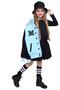 Girl's Button Detailed Cotton Blue College Jacket Velvet Skirt Set - 7