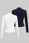 Women's Draped Gathered 2-Piece White Navy Blue Sandy Blouse - 4
