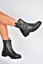 V654070403 black genuine leather women's boots - 2