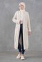 Cream Knitwear Fabric Double Pocket Shawl Collar Long Hijab Clothing Cardigan 5001