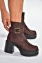 V726446602 Brown Suede Thick Heeled Women's Boots - 2