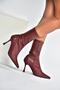T752582409 Burgundy Stretch Leather Thin Heeled Women's Boots - 3