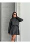 Women's High-Neck Knitwear Sweater Skirt Two-Piece Set Anthracite - 3