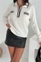 Cream Polo Neck Buttoned Knit Sweater - Standard Size