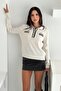 Cream Polo Neck Buttoned Knit Sweater - Standard Size - 2