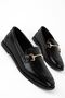 Record Women's Blunt Toe Gold Buckle Detailed Ballerina Shoes-Black - 2