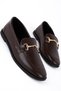 Record Women's Blunt Toe Gold Buckle Detailed Ballerina Shoes-Brown - 2
