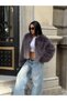 Anthracite Soft Textured Premium Fur Coat Jacket - 7055 - 3