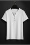 Special Edition White Henley Dirty Collar Slim Fit Buttoned Open Wide Collar T-Shirt - 4