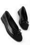 Povert Women's Front Toe Nubuck Detailed Ribbon Ballerina Shoes-Black - 2