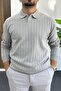 Men's Open Collar Regular Fit Sweater Gray Edw412