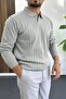 Men's Open Collar Regular Fit Sweater Gray Edw412 - 2
