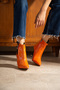 Holly Orange Patent Leather 7 cm Heel Boots with Buckle Detail Botti̇e - 3