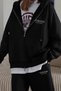 Women's Oversize Tracksuit Set Vision Printed Black – Hooded Zipper Closure, Lace-Up Waist, Pipe Leg - 4