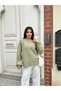 Oversize Organza Flower and Pearl Sleeve Detail Casual Knit Sweater 2621 - Green