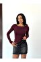 Boat Neck Long Sleeve Top-Burgundy - 5