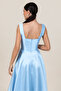 Women's Square Neck Thick Strap Ankle Length Satin Evening Dress 6098 Baby Blue - 3
