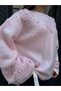 Oversize Organza Flower and Pearl Sleeve Detail Casual Knitwear Sweater 2621 - Pink - 2