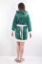Women's Hooded Embroidered Zip-Up Short Robe - 4