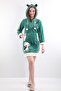 Women's Hooded Embroidered Zip-Up Short Robe - 2