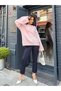 Oversize Organza Flower and Pearl Sleeve Detail Casual Knitwear Sweater 2621 - Pink - 3