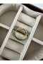 Thin Ring with Green Enamel Leaf Pattern - 2