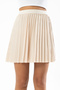 Cream Satin Elastic Waist Pleated Mini Skirt - 5