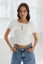 Crop Blouse with Ribbon Detail on the Front Ekru - 4