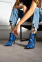 Elina Cobalt Blue Snake Skin 7 cm Heel Pointed Toe Boots Bottie