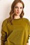Women's Oil Green Shoulder Stone Detailed Unlined Thick Sweatshirt Swt-19000736 - 6