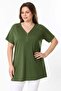 Women's Plus Size Green, Raglan Sleeve, Front Zipper Detail Viscose Blouse 65N39136