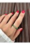 Thin Ring with Green Enamel Leaf Pattern - 3