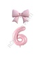 Pink Color Bow Number Foil Balloon Set Age 6
