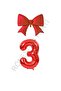 Red Color Bow Number Foil Balloon Set Age 3