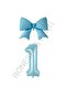Blue Color Bow Number Foil Balloon Set Age 1