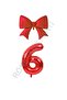 Red Color Bow Number Foil Balloon Set Age 6
