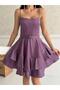 Lilac Thin Strap Flounce Belt Detailed Evening Dress - 4