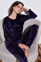 Standard Fit Crew Neck Soft Velvet Pajama Set Pajama Set 6094201