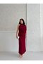 Burgundy One Shoulder High Neck Detail Dress - 4